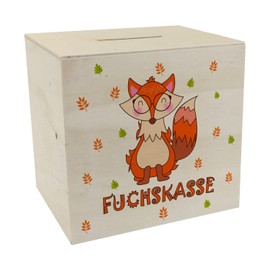 Fox Money Box Made of Wood with Saying Fuchskasse Piggy Bank for Children for World Saving Day with Cute Forest Animal Money Box