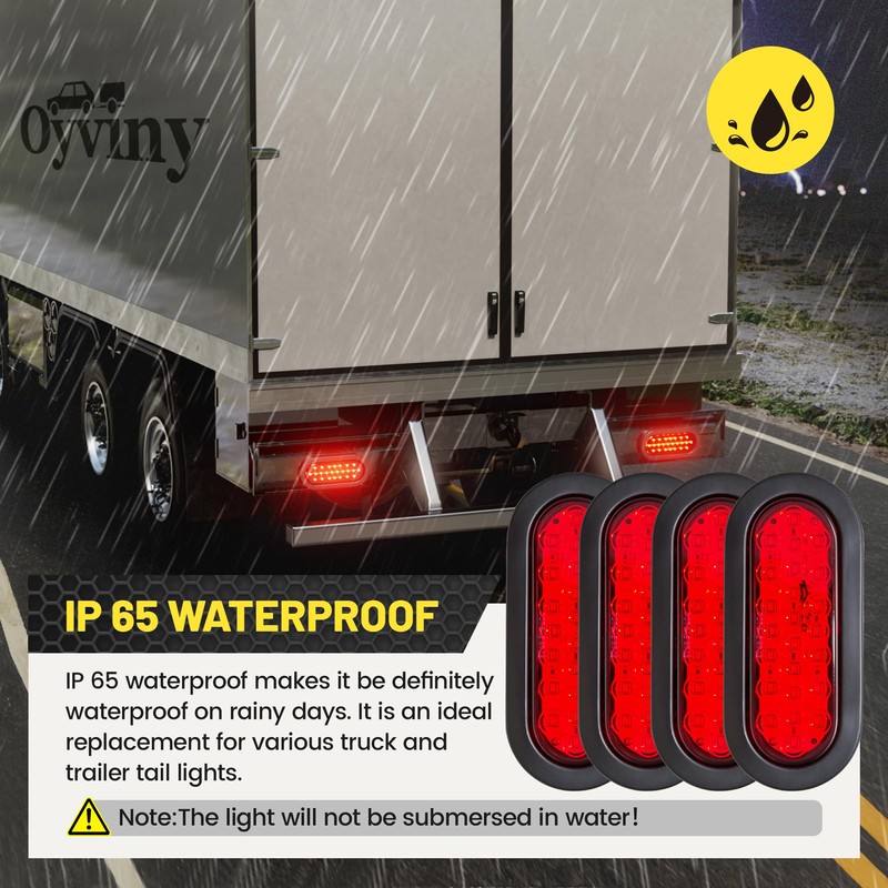 Oyviny 6 Inch Oval Red LED Trailer Tail Lights W/Light