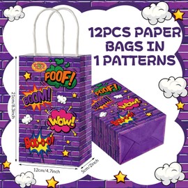 12Pcs Super Turtle Party Favor Bags Hero Birthday Party Supplies Purple Turtle Themed Paper Gift Bags with Handle Hero Theme Treat Candy Goodie Bag for Kids Boy Girl Birthday Baby Shower Decorations