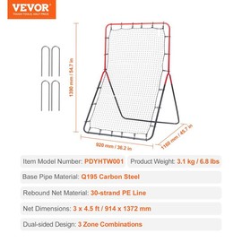 VEVOR Baseball And Softball Rebounder Net, 3 x 4.5 ft PitchBack Baseball Pitching Nest, 3-Way Baseball, Softball Pitchback Net, Fielding Trainer, Bounce Back Net for Fielding/Throwing Practice:_3 x 4.5 ft - Fixed Angle