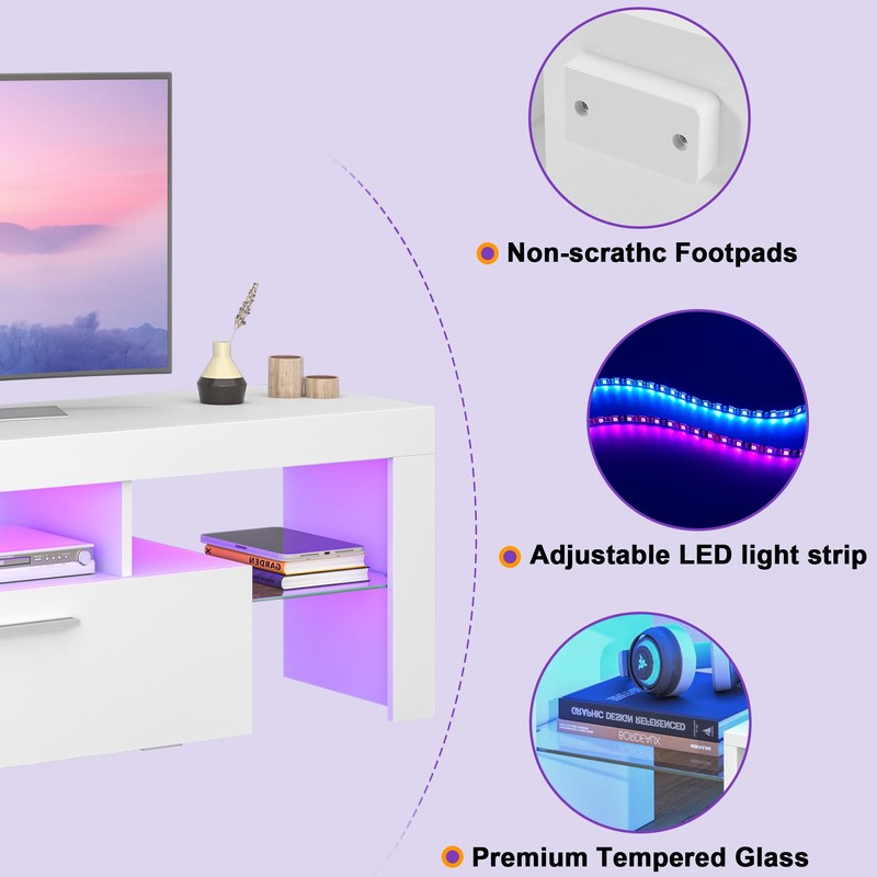 Clikuutory Modern Lighting 51 inch TV Stand with Large Storage