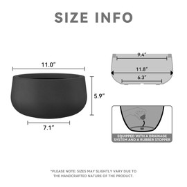 Kante 11.8" Dia Round Concrete Planter, Cement Plant Pots with Drainage Hole and Rubber Plug for Outdoor Indoor Garden Home, Modern Curvaceous Design, Black