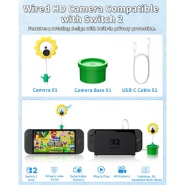 LuxiSync Camera for Switch 2, USB C Webcam, HD Video Game Camera, Sunflower Design, Privacy Sliding Lens Cover, Plug and Play, Auto Recognition, for Switch 2 Accessory