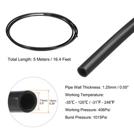 sourcing map Pneumatic Air Line Tubing 10mm OD x 7.5mm ID 5 Meters(16.4 FT) Air Compressor Nylon Tubes Polyamide Air Tubing Hose Tube for Air Compressor Water Fluid Transfer, Black