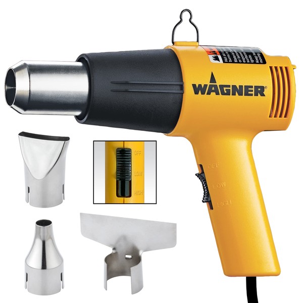 Wagner Spraytech 2417344 HT1000 Heat Gun Kit, 3 Nozzles Included, 2 Temp Settings 750ᵒF & 1000ᵒF, Great for Shrink Wrap, Soften Paint, Bend Plastic Pipes, Loosen Bolts and More