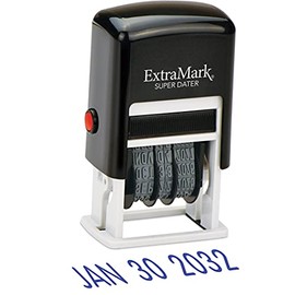 ExtraMark Super Dater Ink Stamp - Self-Inking Rubber Date Stamper - for Documents, Library Books & More - Blue Ink