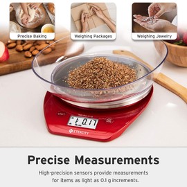 Etekcity Báscula de cocina de alimentos de 0,1 g, tazón, gramos digitales y onzas para perder peso, dieta, hornear, cocinar y preparar comidas, 11 libras/5 kg, acero inoxidable, rojo