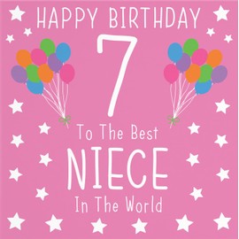 Hunts England - Niece 7th Birthday Card - Happy Birthday - 7 - To The Best Niece In The World - Iconic Collection - Fun Colourful Card