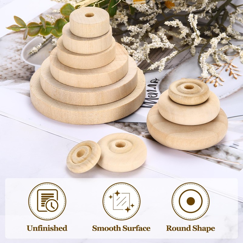 sourcing map Wooden Toy Vehicle Car Train Truck Wheels 2"