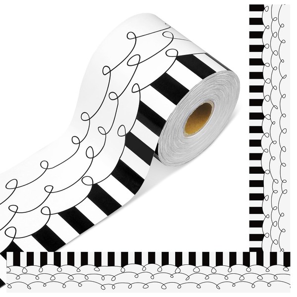 Kolldenn 68.9ft Black and White Bulletin Board Border Black White