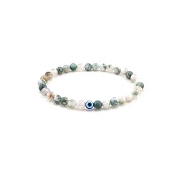 Lameybrt Evil Eye Bracelet 6mm Natural Stretch Adjustable Beaded Bracelets for Men (A11 Tree Agate, Medium (6.5"-7.4"))