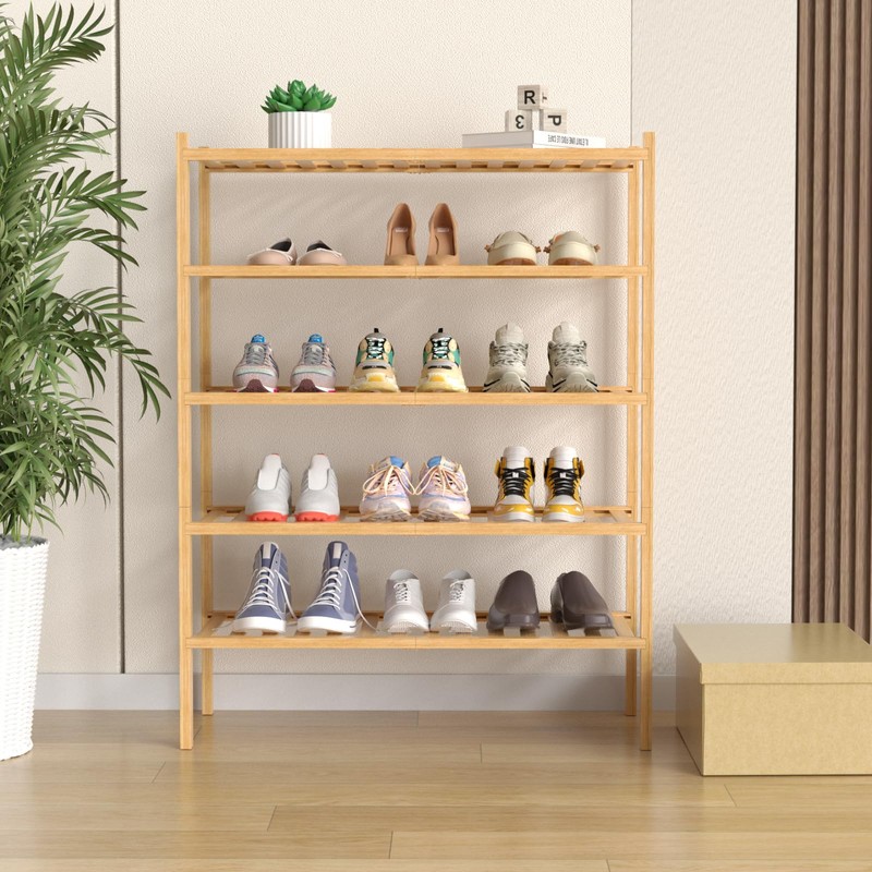 ROMGUAR CRAFT 5 Tier Bamboo Shoe Rack for Closet Free