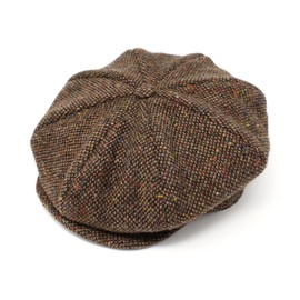 Hanna Hats Traditional Irish Tweed Wool Eight Piece Cap Tweed - Brown Fleck Salt & Pepper. Unisex Newsboy Flat Cap. Button Crown and Taffeta Lining. 100% Made in Ireland. Large 60-61cm.