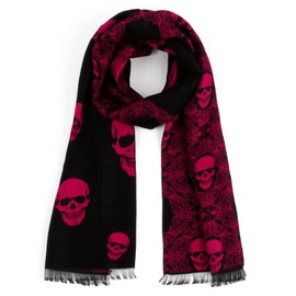 Landisun Skull Scarf Soft Shawl Long Elegant Burgundy and Black