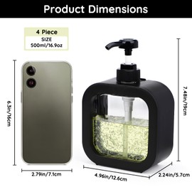 Segbeauty Kitchen Soap Dispenser, Pump Bottle, 500 ml, Soap Dispenser, Plastic, Shower Gel Dispenser with Labels, Shampoo Bottles for Filling, Black, Pack of 4
