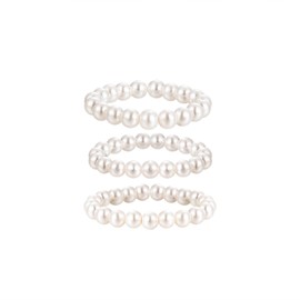 Rnivida 3Pcs Stretch Pearl Rings for Women,Faux Pearl Ring Strand 3MM Stackable Rings Adjustable Size (3MM)