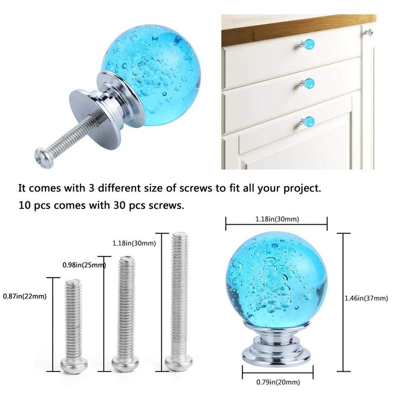 IEIK10 PCS Crystal Cabinet Knobs Azure Blue Round Glass Bubbles