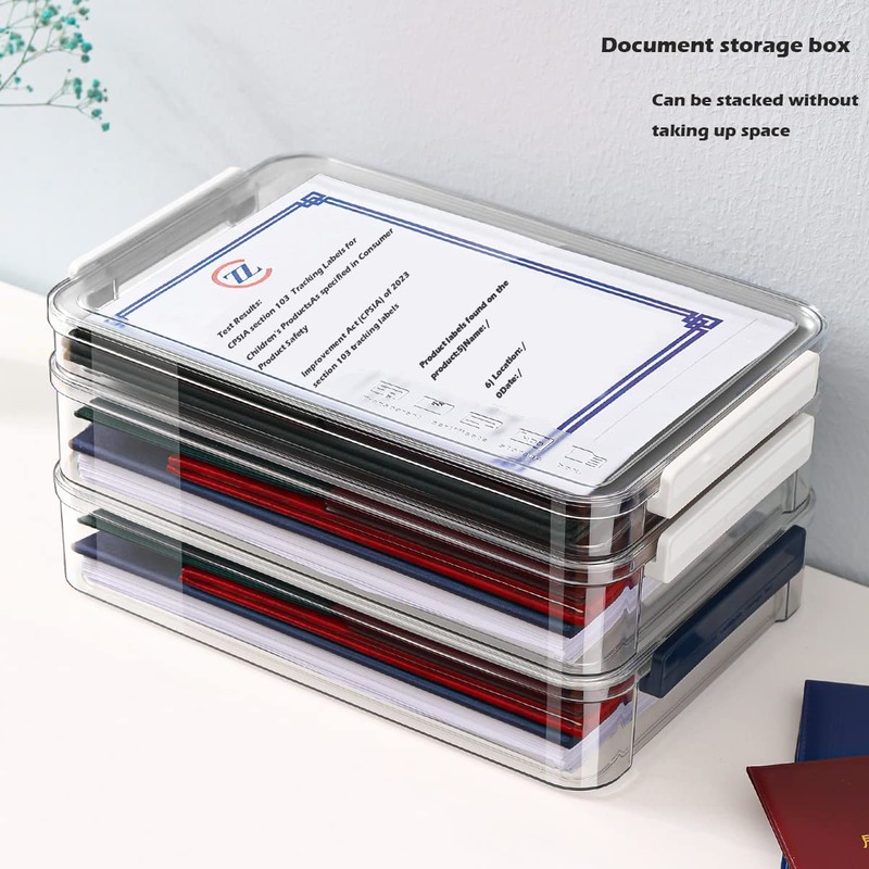 Comforhous 2 Pack Document Storage Clear Plastic Storage Boxes with