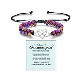 GlameVibe To My Granddaughter-Infinity Heart Bracelet, Natural Emperor Stone Double Layer Purple Beaded Woven Wrap Bracelets Adjustable Mind Peace Gift Jewelry (Purple)