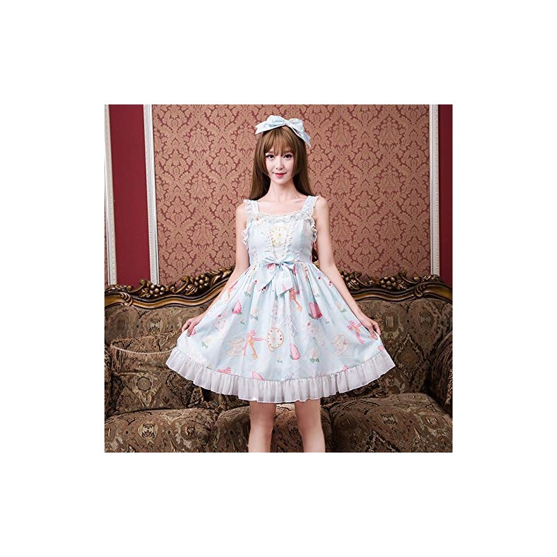 Smiling Angel Sweet Lolita Printed Rabbit Dress Sleeveless Chiffon Lace