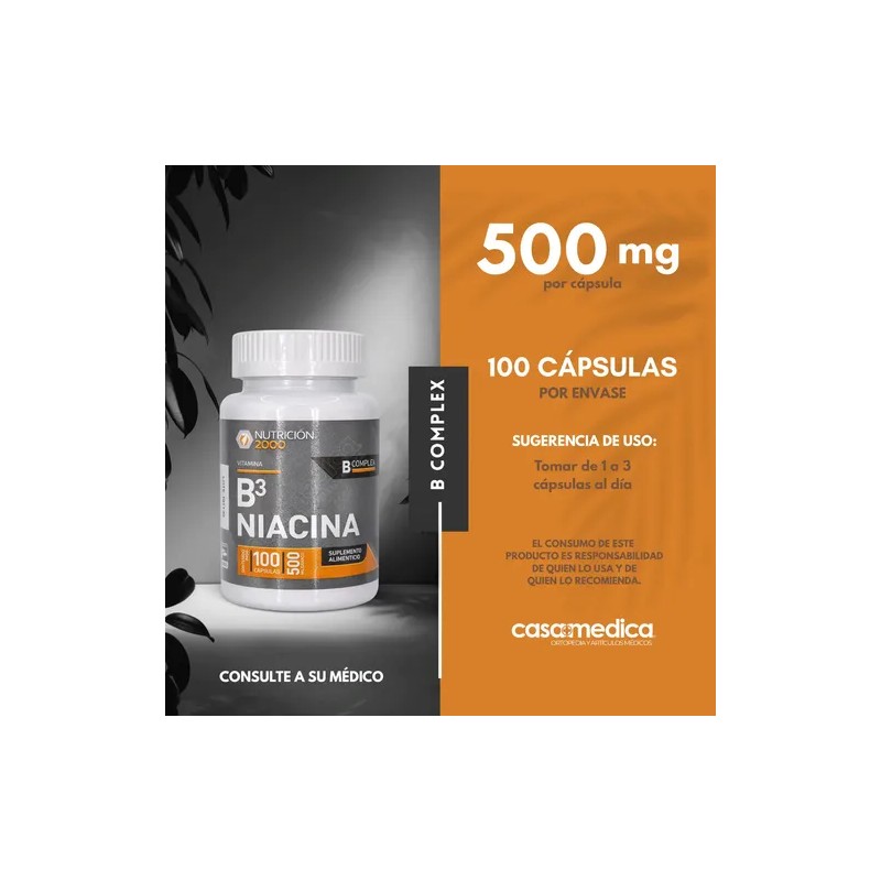 Vitamina B3 Niacina 100 Tabletas 500 Mg Nutricion 2000