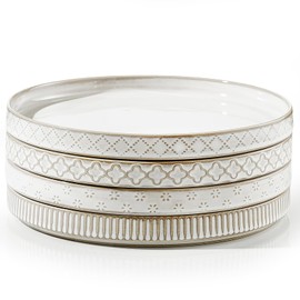 getstar 8” Ceramic Dinner Plates, Set of 4, Microwave & Dishwasher Safe, Salad Pasta Deep Plates with Embossments Set of 4
