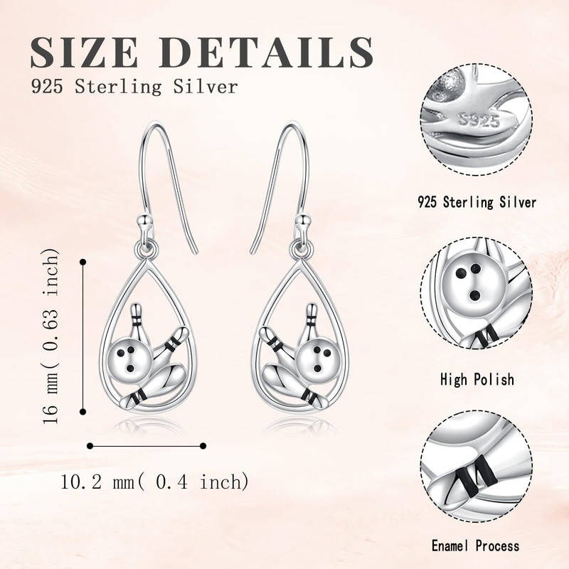 925 Sterling Silver Bowling Earrings Dangle Hypoallergenic Sports Jewelry Gifts