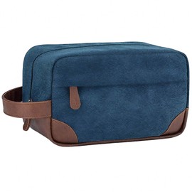 Stylish Men’s Toiletry Bag – PU Leather Base & Canvas Top, Smart Organiser for Travel & Daily Use (Blue)