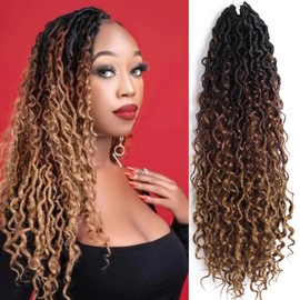 EFFGOCO Ombre Goddess Locs Crochet Hair 18 Inch 7 Packs Faux Locs Crochet Hair for Women 3 Tone Boho River Loc Crochet with Curly Ends Synthetic Crochet Hair Extensions (18Inch, T1B/30/27)