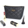 PEONY SUPREME Luxury Classy Black Quilted PU Leather Makeup Bag