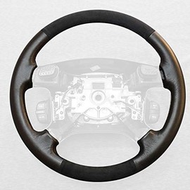 RedlineGoods steering wheel cover compatible with Land Rover Discovery 1999-04. Tailor made - not universal! Genuine top-grade Italian Black perforated leather with Silver thread