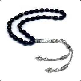 ALBATROSART -Spring Collection- (8 mm - 33 Beads) Tesbih-Tasbih-Tasbeeh-Misbaha-Masbaha-Subha-Sebha-Rosary-Worry Beads-Prayer Beads (Oval Black Glass Beads (7x11mm))