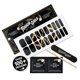 TOUGH GIRLS | 20 Exquisite Gel Nail Polish Strips w/Application Accessories - No UV/LED Lamp Required (Gold Flake & Black)
