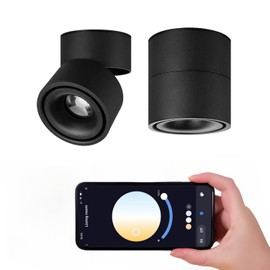 LED Ceiling Spotlight Indoor Dimmable - Tuya Smart Life 360° Adjustable 12W COB Ceiling Downlight Aluminum Hard Wired For Bedrooms Rooms Corridors Painting Background Walls (Black, A (4.02"*3.94"))