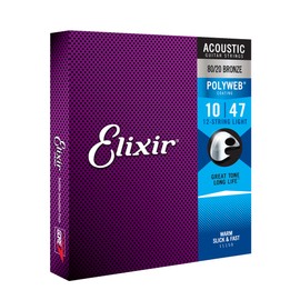 Elixir Elixir Strings, Acoustic Guitar Strings, 80/20 Bronze with POLYWEB Coating, Longest-Lasting Warm Tone with Comfortable Feel, 12 String Light 10-47