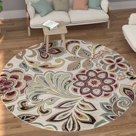 Modern 8ft Round Rug - Indoor Area Rug - Area Rugs for Living Room - Dining Room Rug - Bedroom Rug - Kitchen Rug - Entryway Rug Contemporary Carpet - Alfombras para Salas Modernas