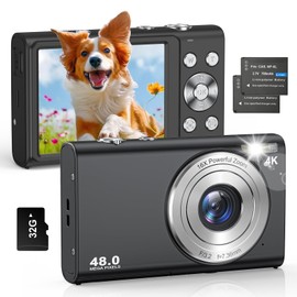 CAMKORY 4K Digital Camera, 48 Megapixel 4K Video Resolution, Autofocus, Macro Photography, Ultra Lightweight, Multifunctional, Beginners, Students, School Trips, Black