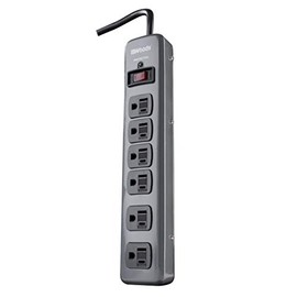 Woods 41546 Metal Surge Protector with 6 Outlets Lighted Circuit Breaker Switch and 3’ Cord for 900J of Protection, One Size, Black