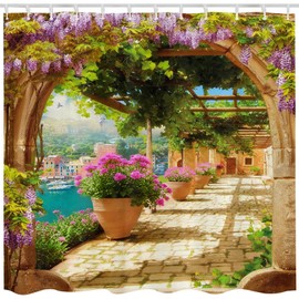 Qucarder Garden Shower Curtain Leaves Flowers Floral Beautiful Scenery Bath Curtain 3D printing Waterproof Shower Curtains for Bathroom Decor with 12 Hooks 72x72 Inch