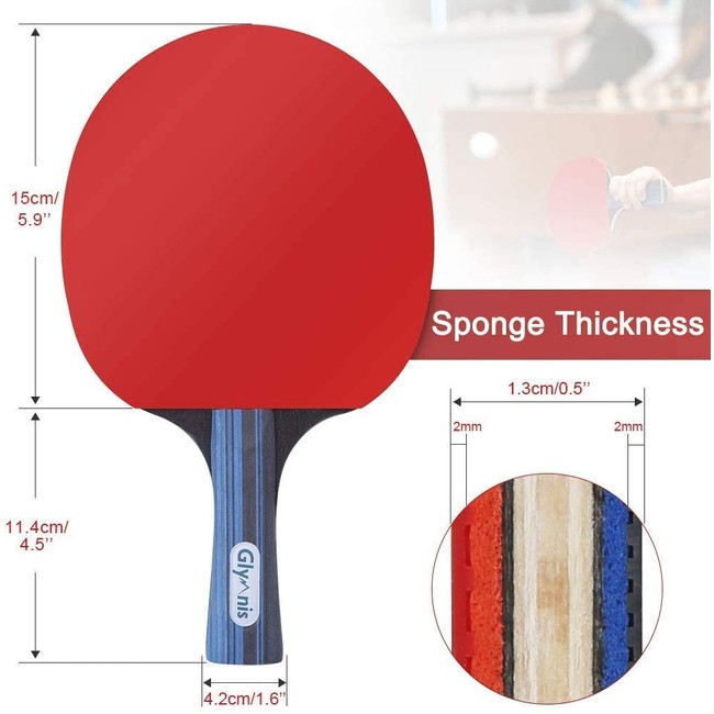 Glymnis Ping Pong Paddles Set of 4 Table Tennis Rackets with 8 Balls Storage... 