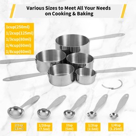 Joyhill Measuring Cups and Spoons Set of 10 Piece, Stainless Steel Measuring Cups Stackable, Nesting Metal Measuring Cups for Dry & Liquid Ingredients, Cooking & Baking