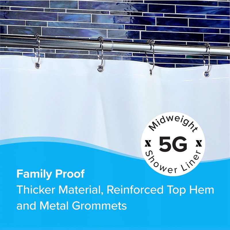 SlipX Solutions Protected Shower Curtain Liner, 5G Thicker Liner, 70"x72",