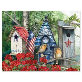 Current Patriotic Birdhouse Note Cards - 10 Cards with White Envelopes, 4¼ x 5½ Inch Size, Blank Inside, Add a Name, For Thank You Notes, or Graduation Gifts