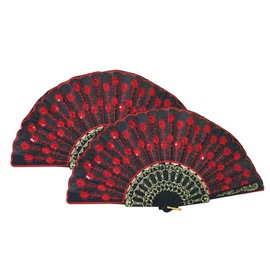 IWOWHERO 2pcs Retro Folding Fan Handcrafted Adornment Fans with Embroidered Design Portable and Lightweight for Women for Festivals Dancing and Home Decoration