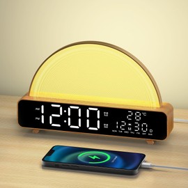 Sunrise Alarm Clock Wake Up Light with Sunrise Simulation White Noise Machine Touch Control Bedside Lamps Colors Atmosphere Lamp Sleep Timer for Kid Adult 30/60/90/120 Timer 13 Nature Sounds