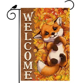 ZAEW Fall Welcome Cute Little Fox Maple Leaves Autumn Garden Flag Yard Flag 12x18 Inch Double Sided Small Mini Yard Outdoor Outside Farmhouse Holiday Decoration