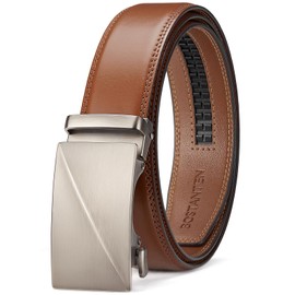 BOSTANTEN Mens Belt Leather Ratchet Belt For Men Dress and Casual with Adjustable Buckle, Trim to Fit