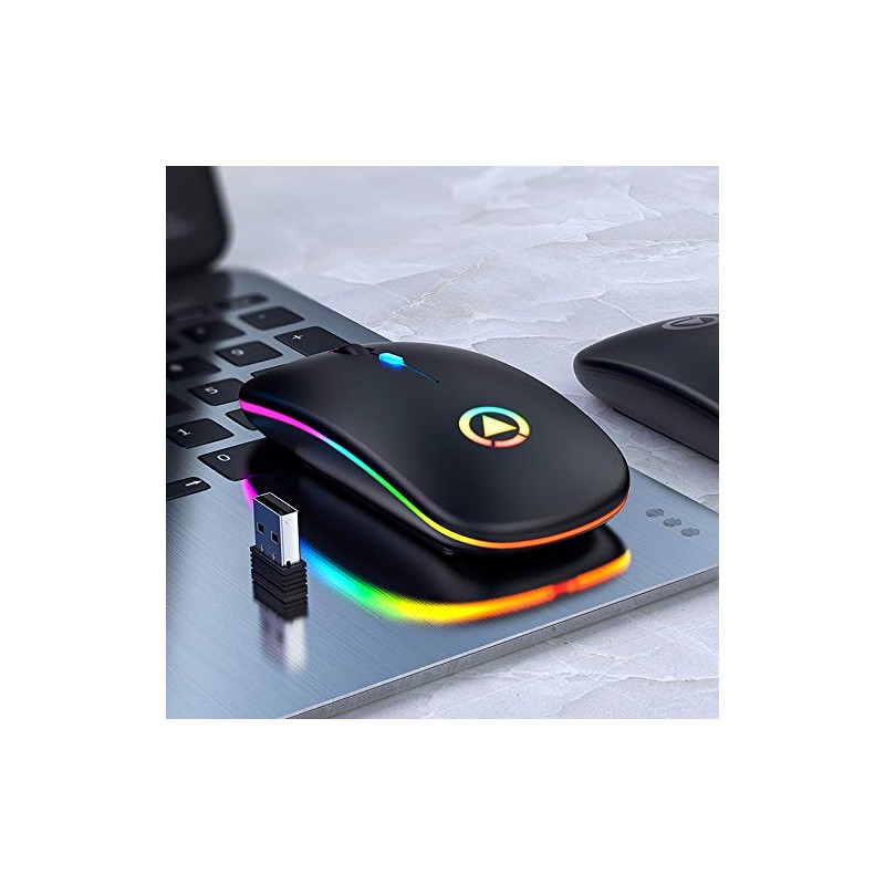 A2 Mouse Luz Led Inalambrico Recargable Color Negro 2.4G Portatil