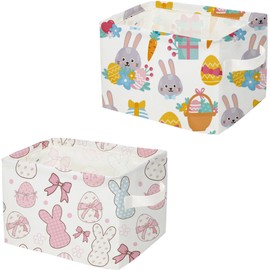 DDBASKET 2 Pack Small Easter Basket for Kids Gift Bunny Easter Basket Empty Baby Easter Basket for Boys and Girls Rectangular Toy Storage Basket Cute Easter Egg for Home(2pack easter)