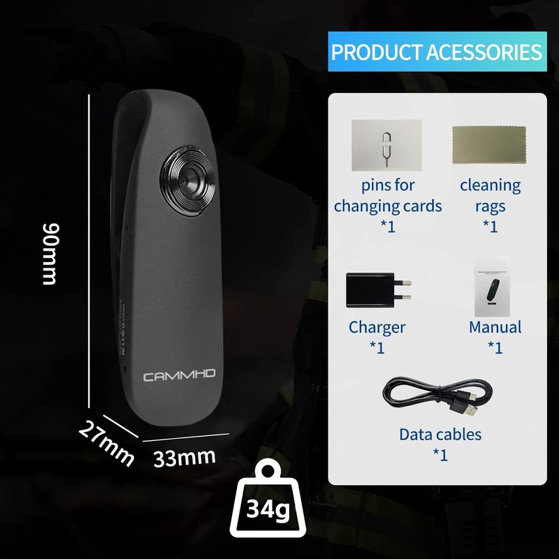 CAMMHD 1080P Mini Body Camera, 32GB Small Pocket Cam with